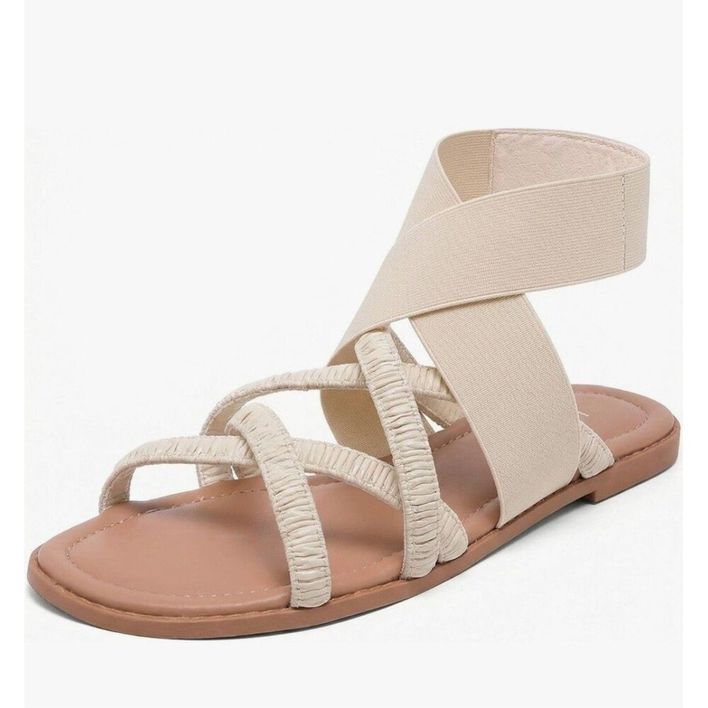 Luoika Women's Flat Elastic Strap Sandals White Size 10.5 NWOB Casual Comfort